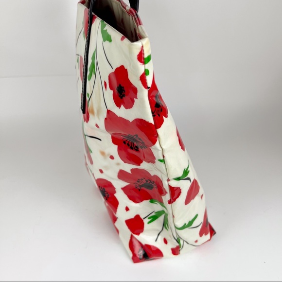 Kate Spade Red Poppy Flower Faux Patent Tote Shopper Vinyl Bag - Picture 5 of 8